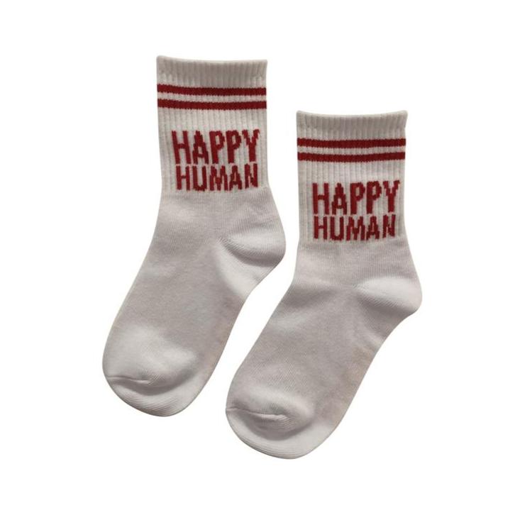HAPPY HUMAN SOCKS WHITE/RED