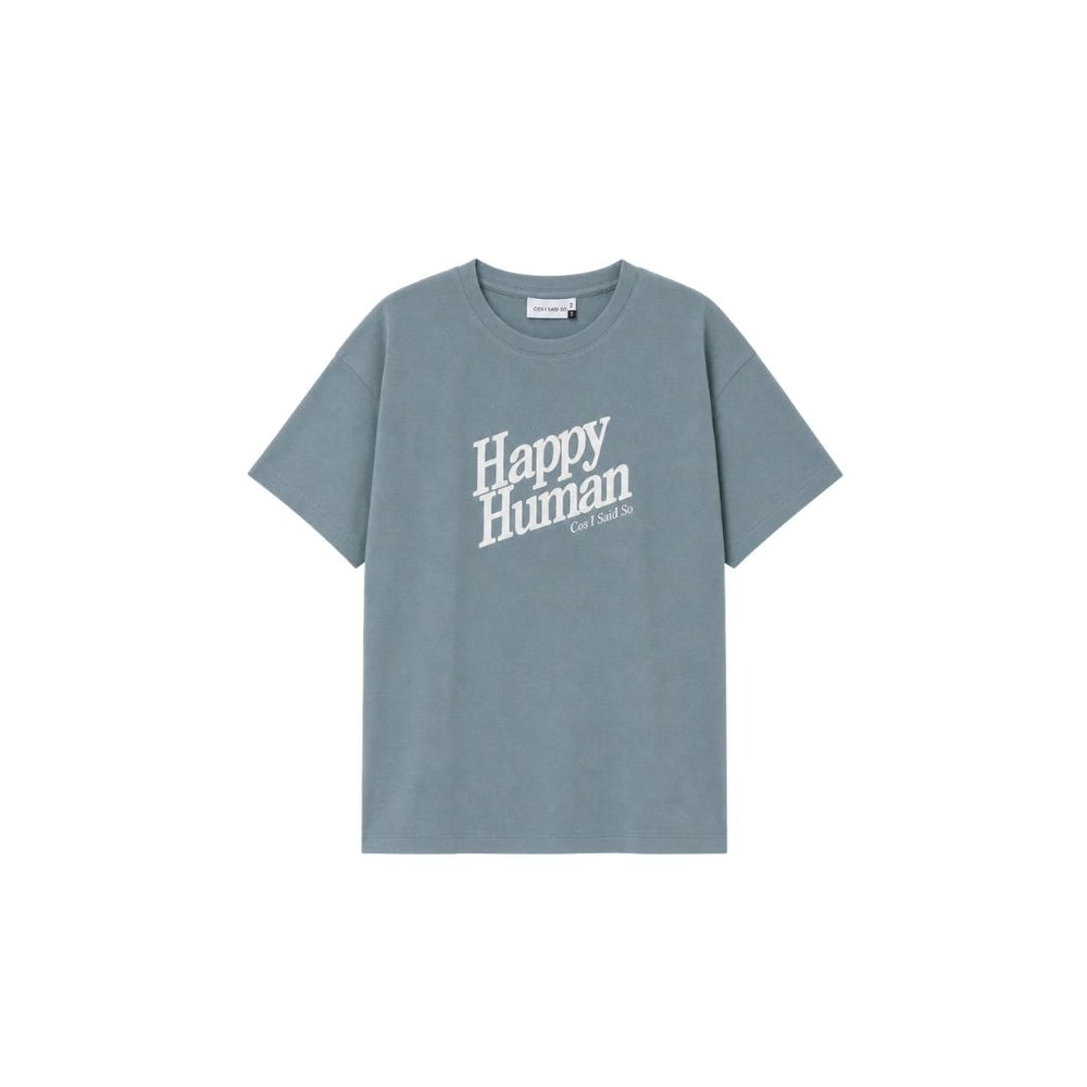 T-SHIRT HAPPY HUMAN / silver blue