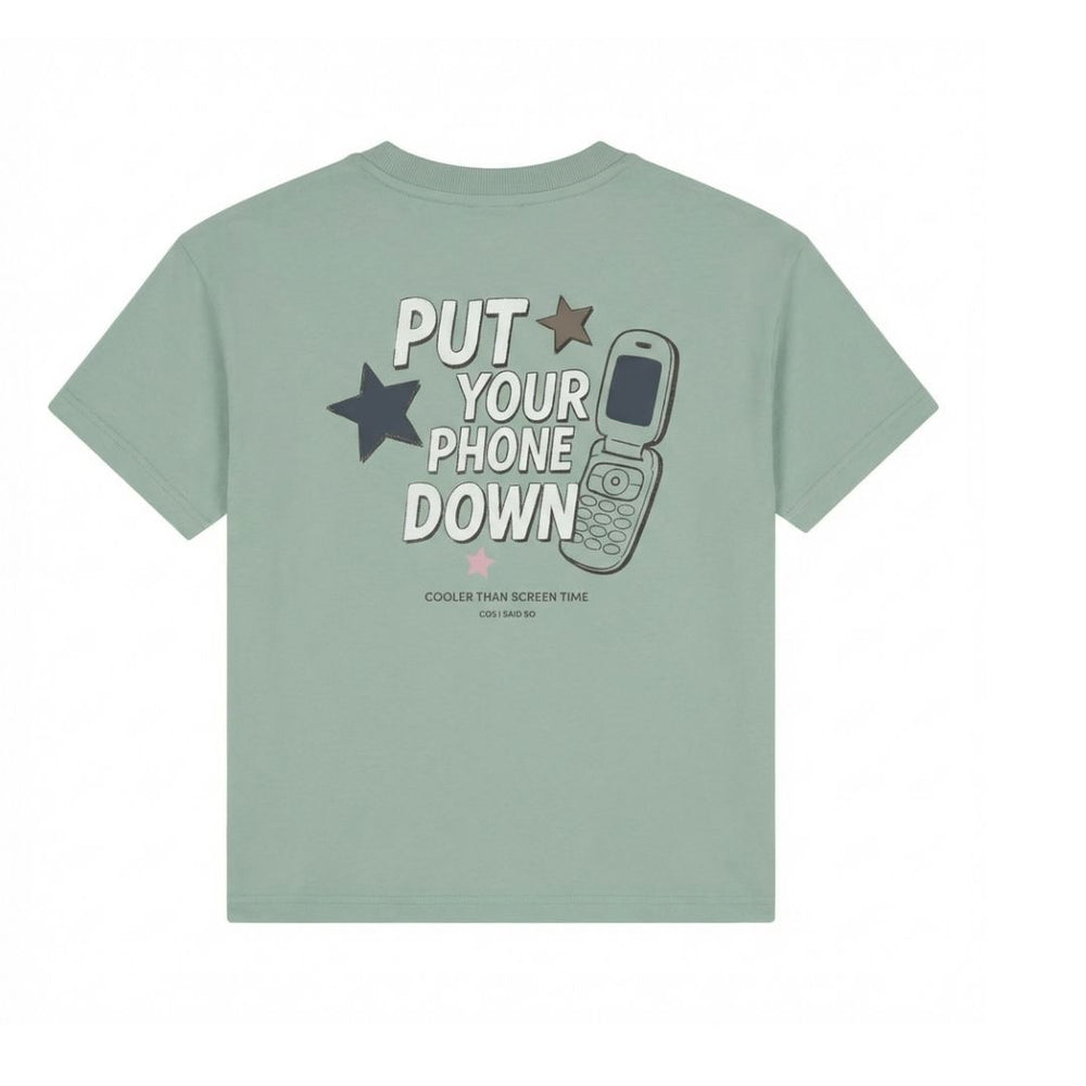 T-SHIRT PHONE DOWN / silver blue