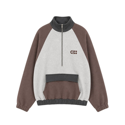 HALF ZIP POCKET SWEATER / colour block