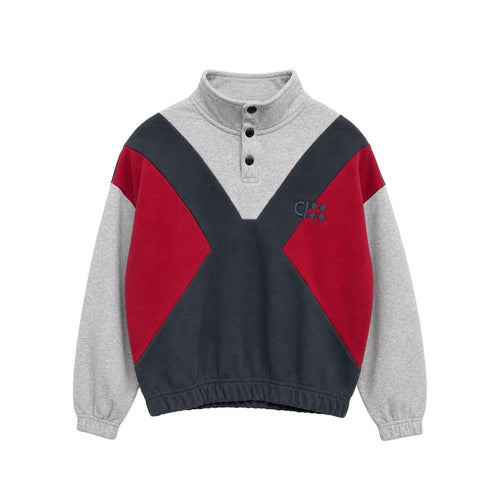BUTTON UP SWEATER / colour block