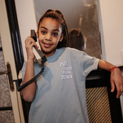 T-SHIRT PHONE DOWN / silver blue