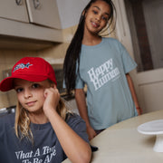 T-SHIRT HAPPY HUMAN / silver blue