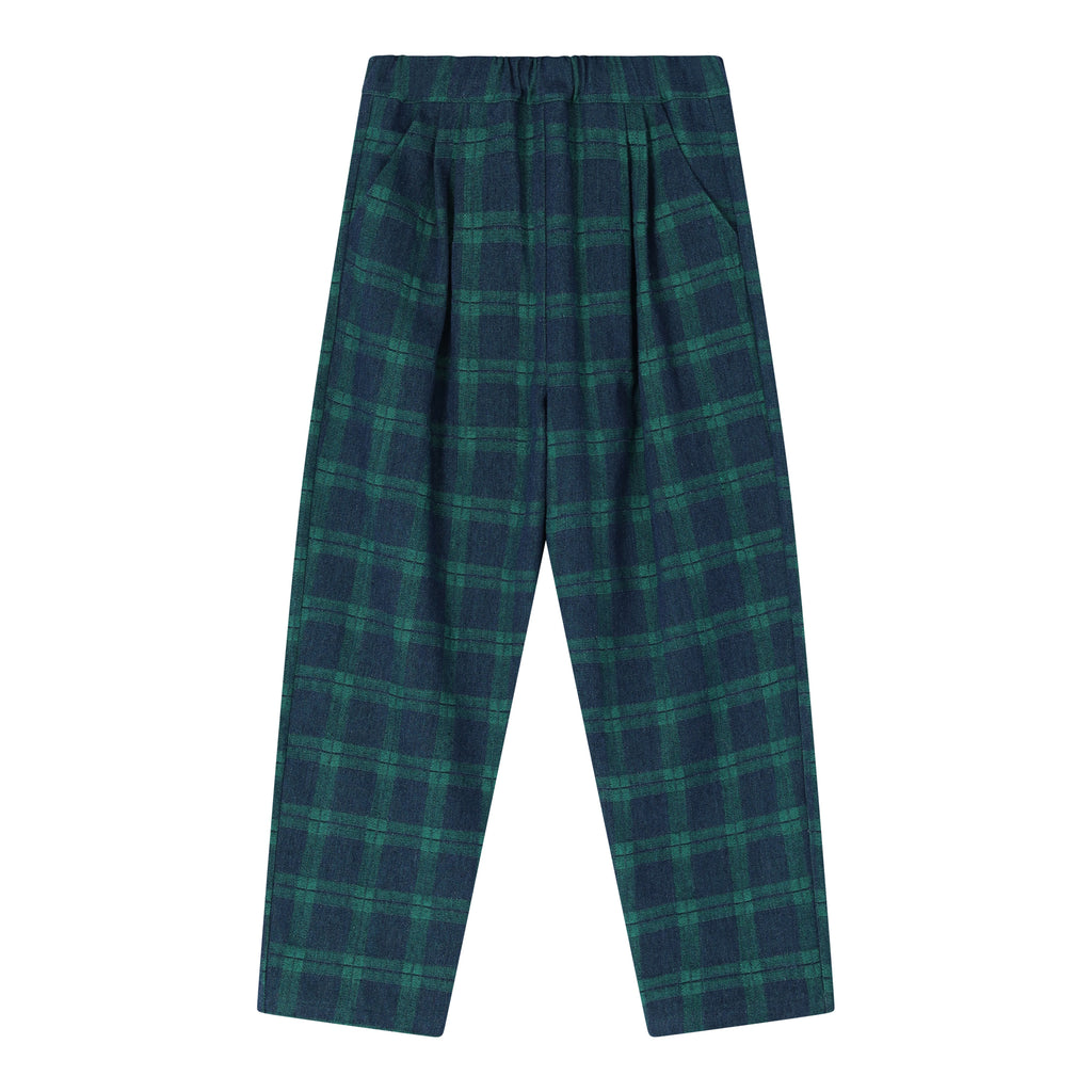 DENIM PLAID DARTED TROUSER