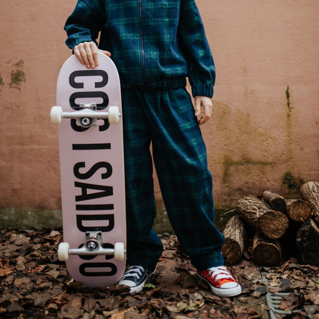 DENIM PLAID DARTED TROUSER