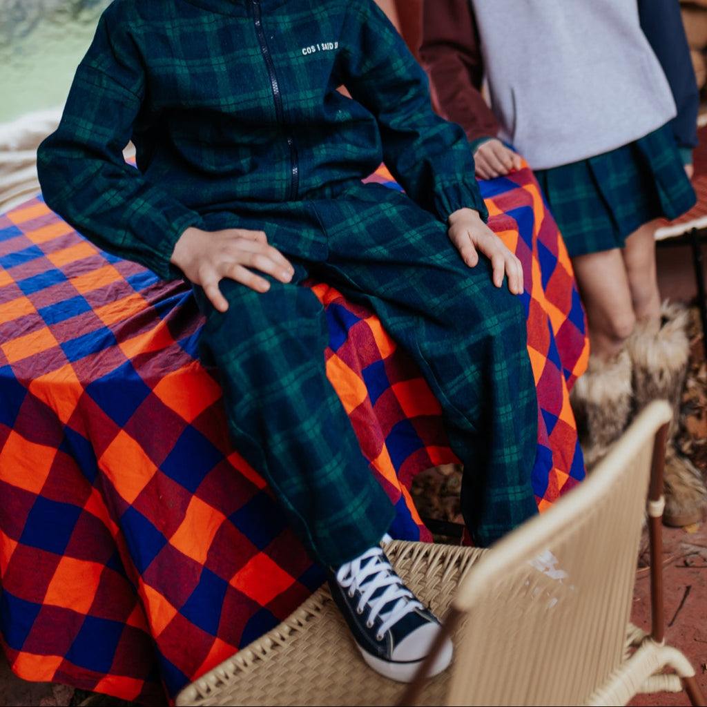 DENIM PLAID DARTED TROUSER