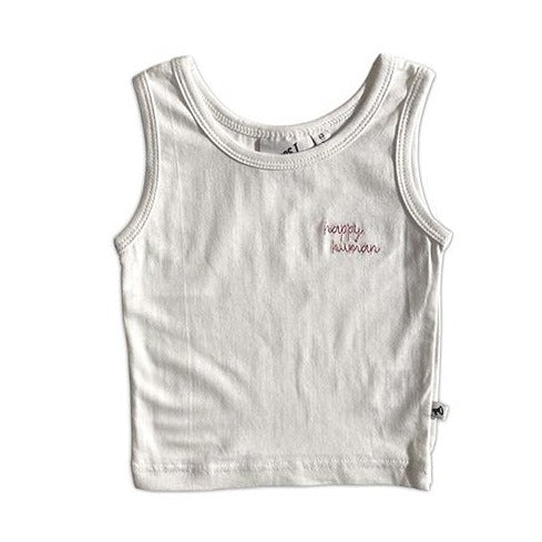 HAPPY HUMAN (SCRIPT) TANK TOP / WHITE